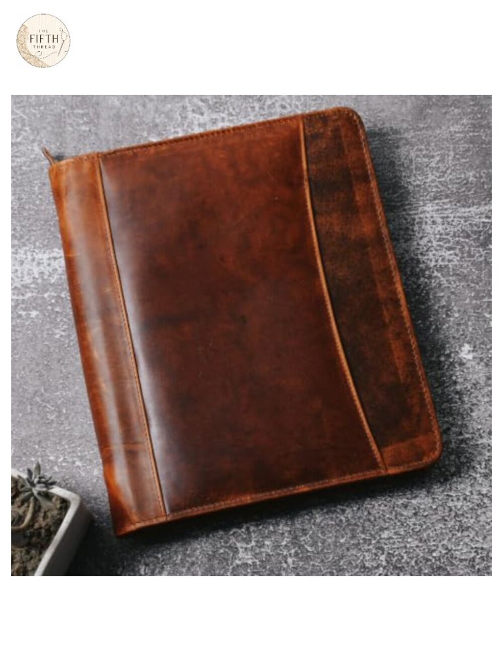 Full Grain Leather Business Portfolio Padfolio Resume Folder Zippered Organizer